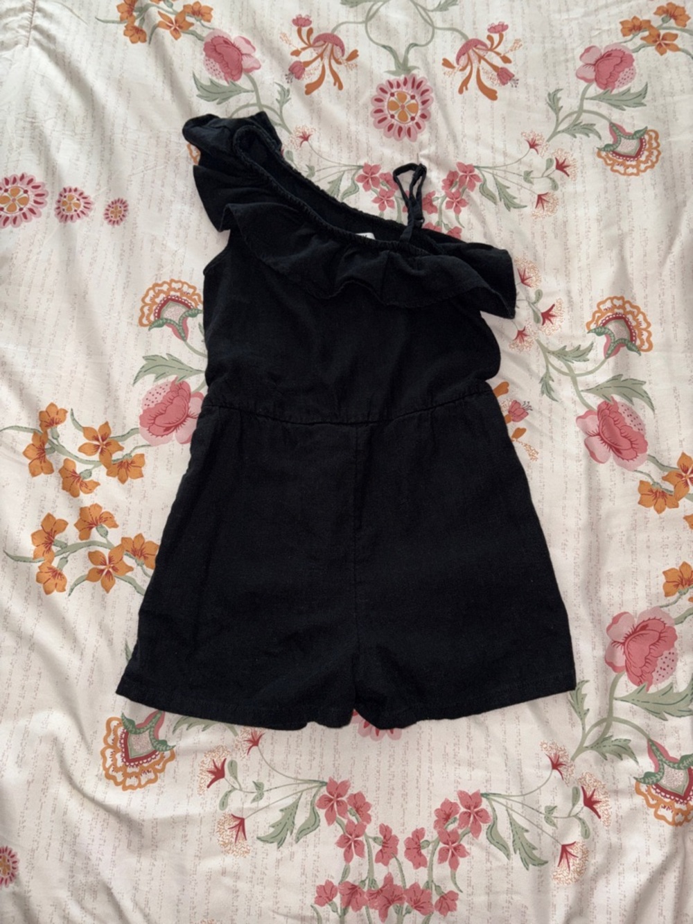 Old Navy Black One-Shoulder Ruffle Romper Bodysuit
